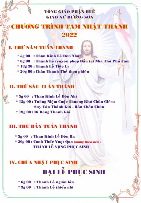 Chương trình Thánh lễ TAM NHẬT THÁNH và Giờ Chầu Thánh Thể 2022