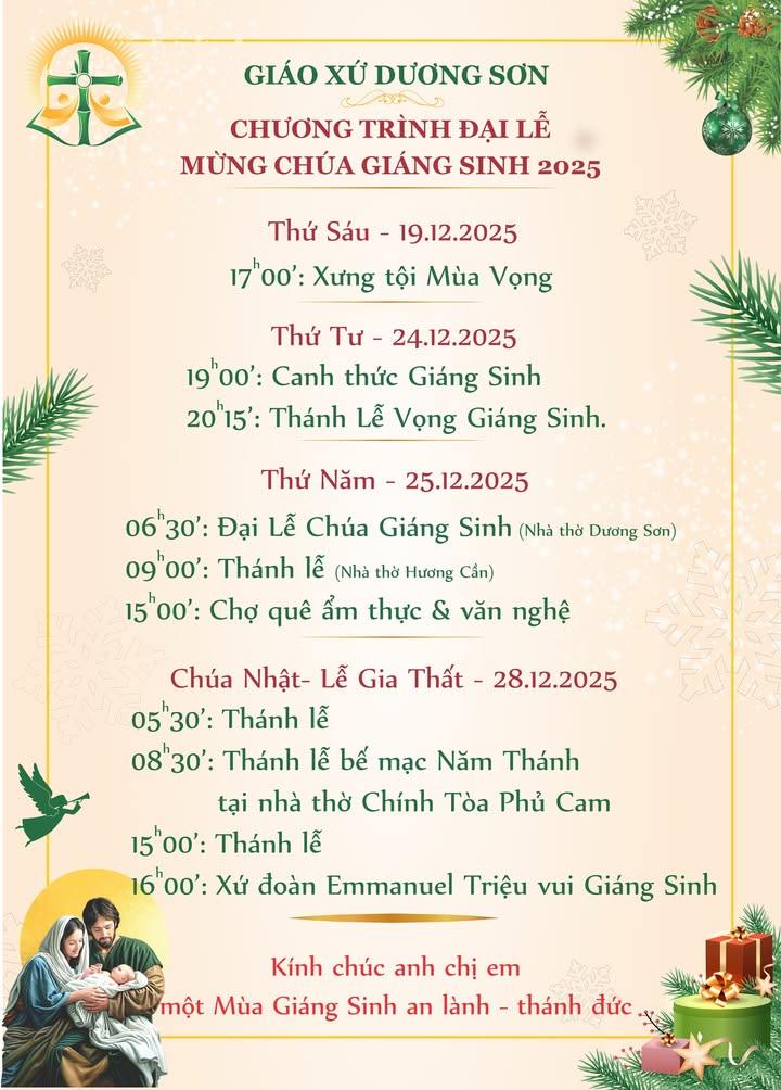 CHƯƠNG TRÌNH ĐẠI LỄ MỪNG CHÚA GIÁNG SINH 2025